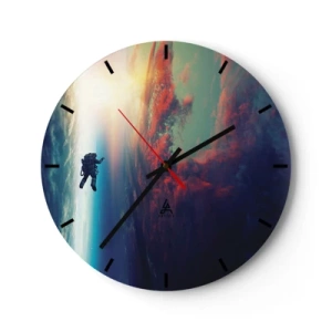 Ceas de perete - Ceas pe sticlă - O compoziție picturală de abraziuni și structuri roșii pe un fundal alb - 30x30cm - Provocând universul - Decorațiune modernă pentru perete pentru living, bucătărie și dormitor ARTTOR