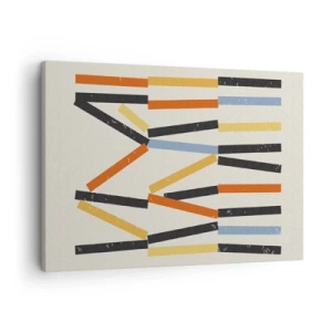 Tablou pe pânză Canvas - Compoziție abstractă cu dreptunghiuri colorate și negre aranjate orizontal - 70x50cm - Compoziție la nivel - Decorațiune modernă pentru perete pentru living și dormitor ARTTOR