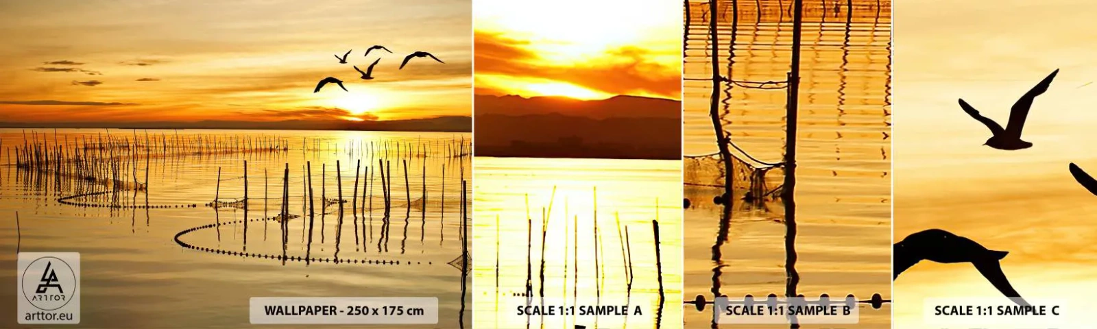 Mostră tapet autocolant Deluxe Sticker - În zona pescuitului - Peisaj, Lac, Plasă de pescuit - 100x30 cm