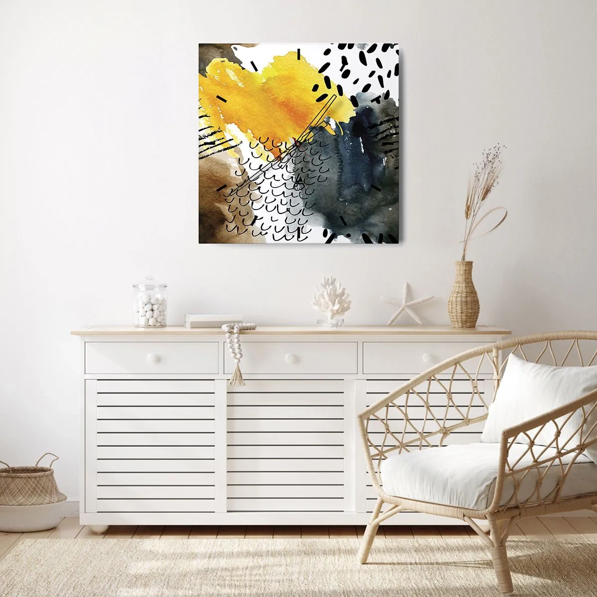 Ceas de perete - Ceas pe sticlă - O întâlnire a elementelor - 30x30 cm