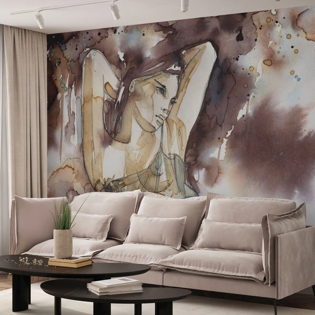 Tapet Standard Eco - Într-o dispoziție mov deschis - Abstracția, Femeie, Corp - 400x280 cm