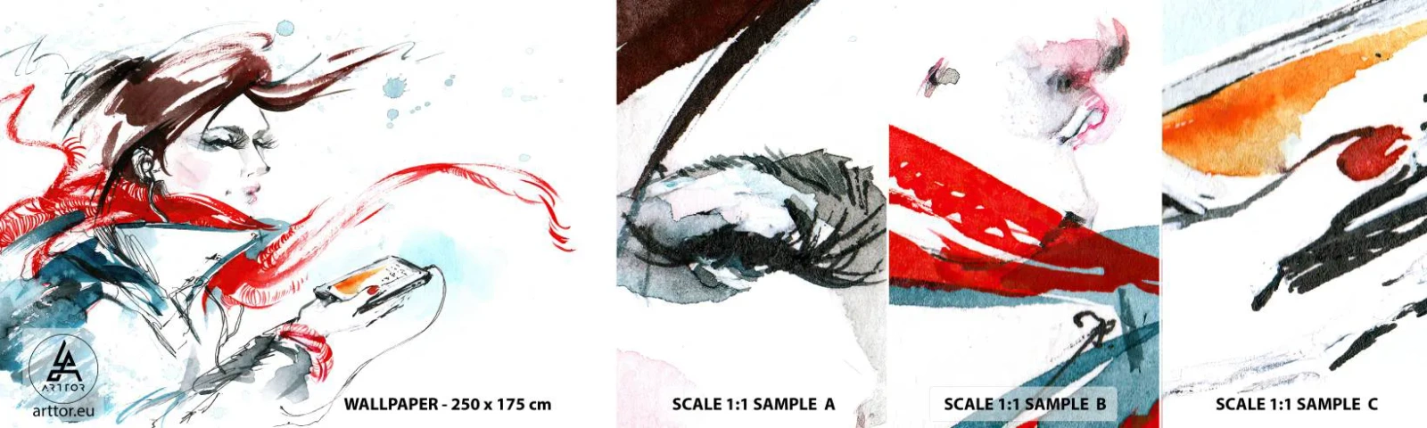 Mostră de Tapet Standard Eco - Ceva cântă în mine - Femeie, Telefon, Modă - 100x30 cm