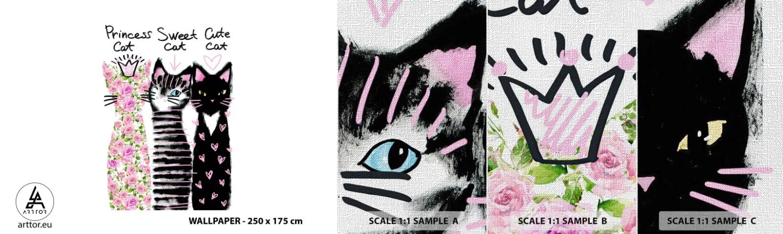 Mostră tapet Premium Canvas - Trei pisici - Pentru copii, Pisică, Animale - 100x30 cm