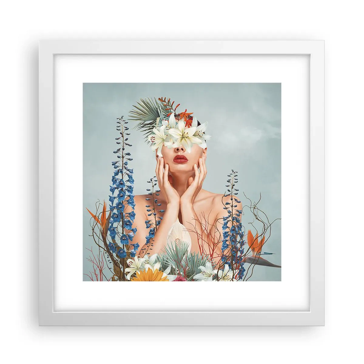 Poster în ramă albă - Femeia floare - 30x30 cm