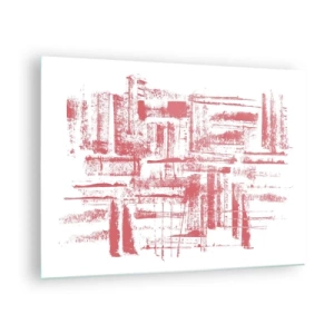 Tablou pe sticlă - O compoziție abstractă în roșu care seamănă cu conturul arhitecturii urbane. - 70x50cm - Orașul roșu - Decorațiune modernă pentru perete pentru living și dormitor ARTTOR