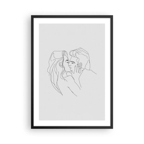 Poster în ramă neagră - Un desen animat minimalist cu un cuplu care se sărută. - 50x70cm - Cu aceeași linie - Decorațiune modernă pentru perete pentru living și dormitor ARTTOR