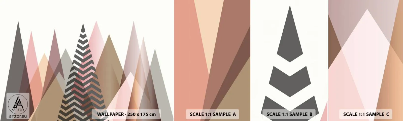 Mostră tapet autocolant Deluxe Sticker - Construcție piramidală - Abstracția, Bucată, Triunghiuri - 100x30 cm