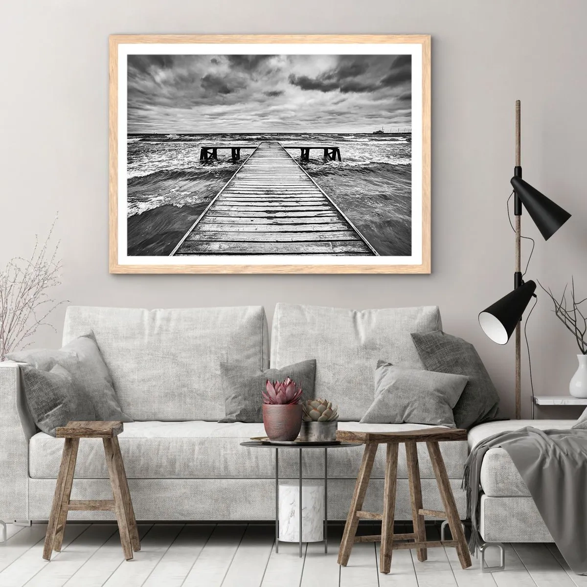 Poster în ramă de stejar deschis - Aștept ca vântul să fugărească... - 91x61 cm