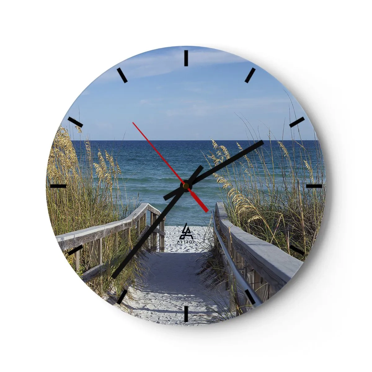 Ceas de perete - Ceas pe sticlă - Intrarea pe plajă cu vedere la mare - 30x30cm - În soare, în vânt - Decorațiune modernă pentru perete pentru living, bucătărie și dormitor ARTTOR