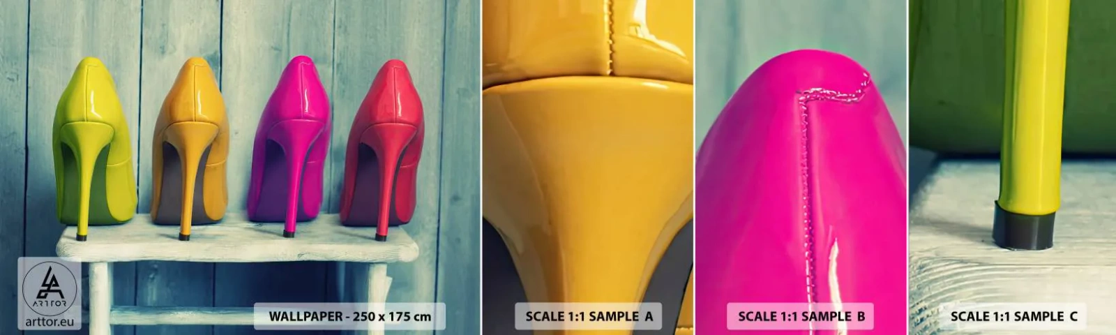 Mostră tapet autocolant Deluxe Sticker - Mergând pe un curcubeu - Modă, Femeie, Pantofi de dama - 100x30 cm