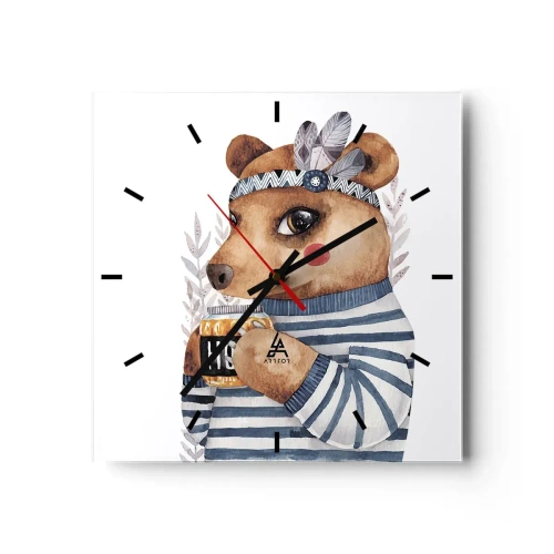 Ceas de perete - Ceas pe sticlă - Ursoaică dulce - 30x30 cm