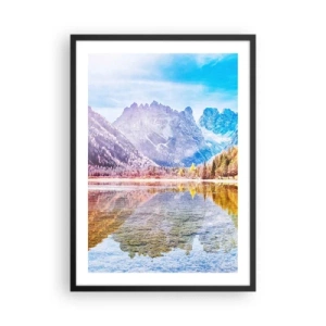 Poster în ramă neagră - Peisaj montan cu un lac și culori de toamnă - 50x70cm - Iar în munți începe toamna - Decorațiune modernă pentru perete pentru living și dormitor ARTTOR