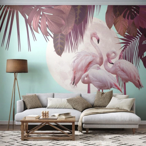 Fototapetă personalizată Premium Sand - Harul a trei păsări - Flamingos, Păsări, Natură