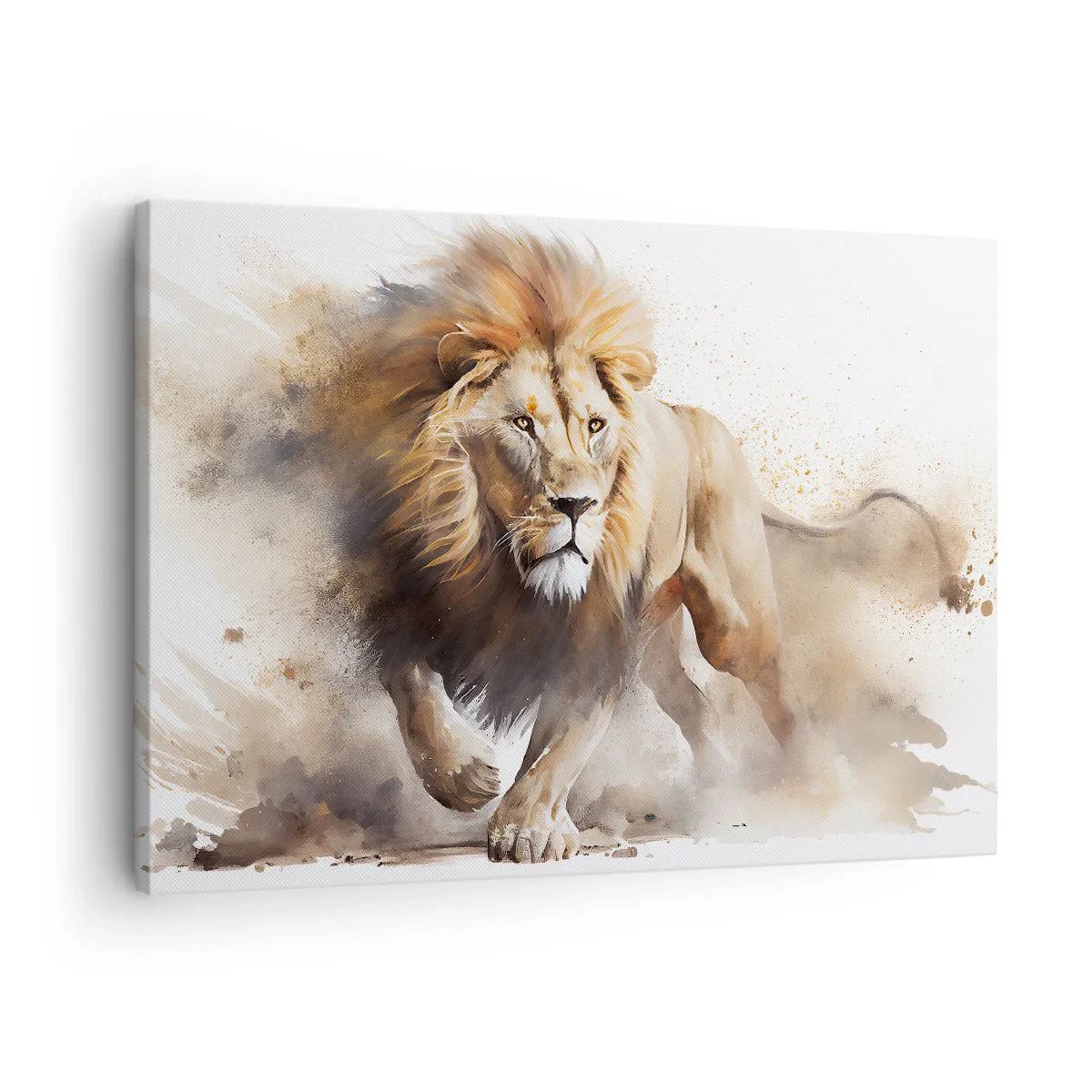 Tablou pe pânză Canvas - Un portret dinamic al unui leu în culori naturale. - 70x50cm - Regele se mișcă  - Decorațiune modernă pentru perete pentru living și dormitor ARTTOR