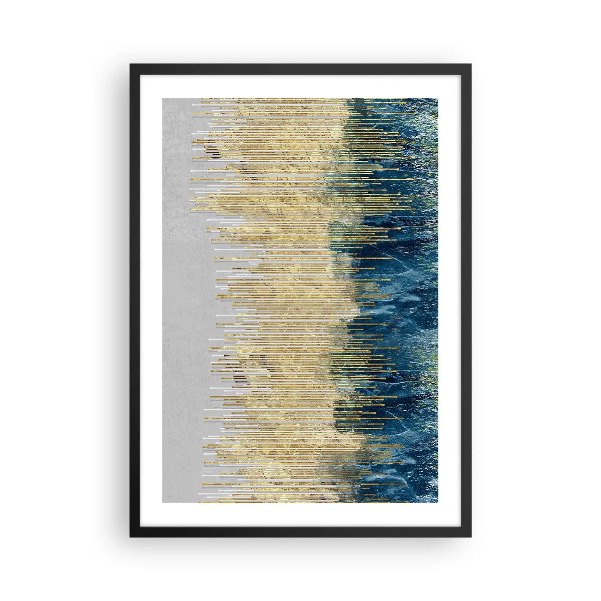 Poster în ramă neagră - O compoziție abstractă inspirată de o plajă aurie și de ocean. - 50x70cm - Granița aurită - Decorațiune modernă pentru perete pentru living și dormitor ARTTOR