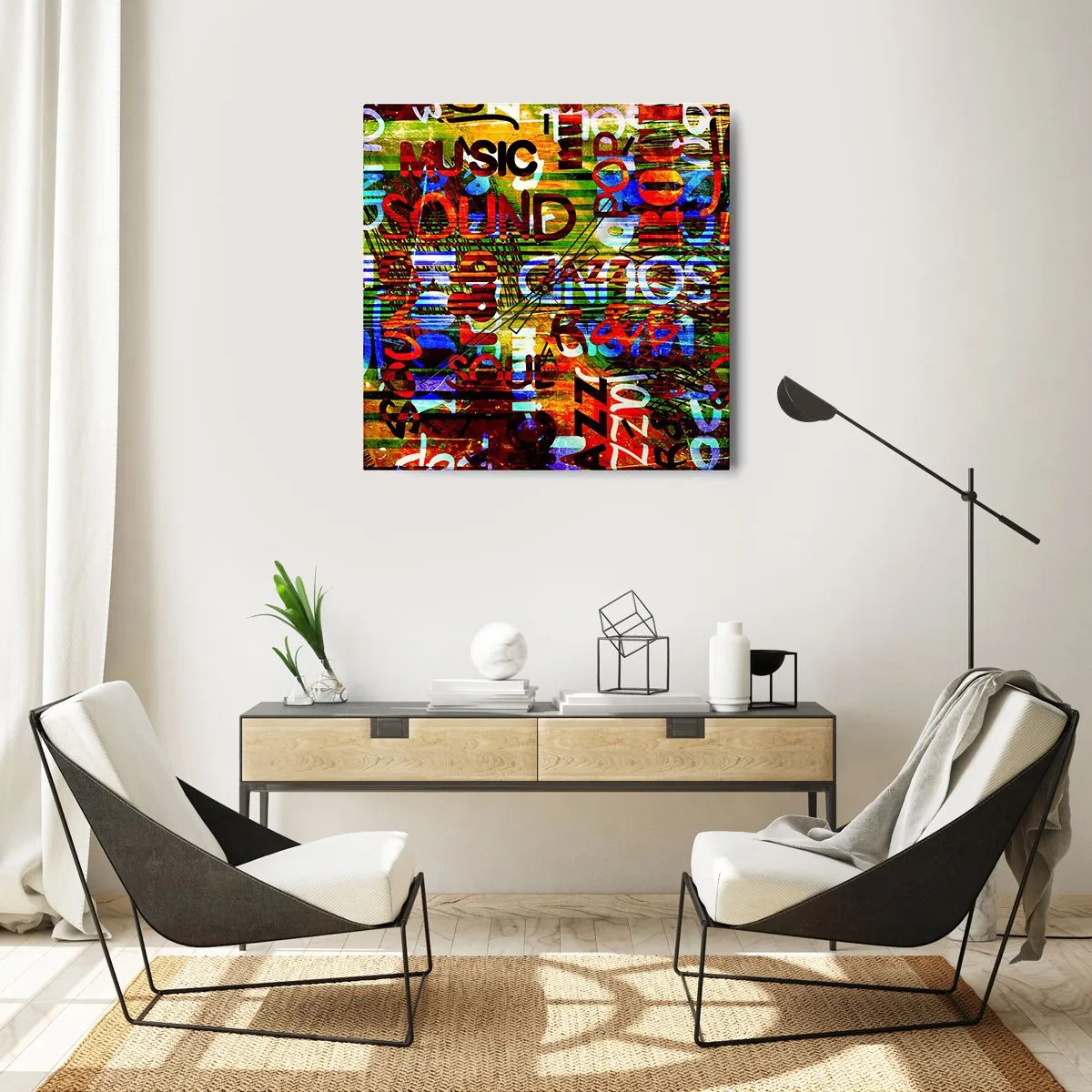 Ceas de perete - Ceas pe sticlă - Toate culorile sunetului - 30x30 cm