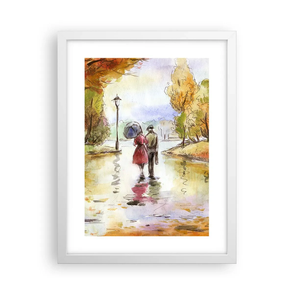 Poster în ramă albă - Toamnă romantică în parc - 30x40 cm