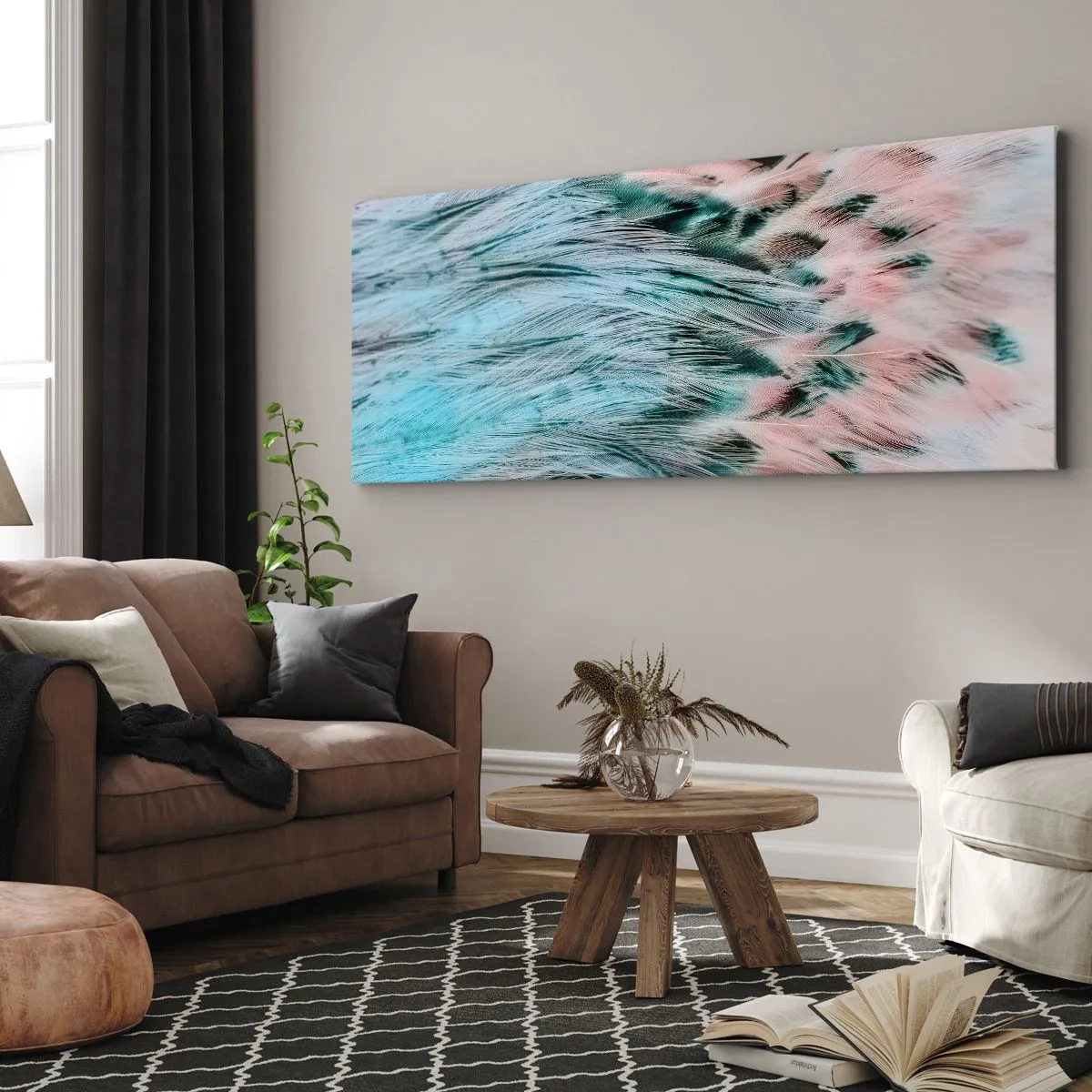 Tablou pe pânză - Puful roz și safir - 100x40 cm