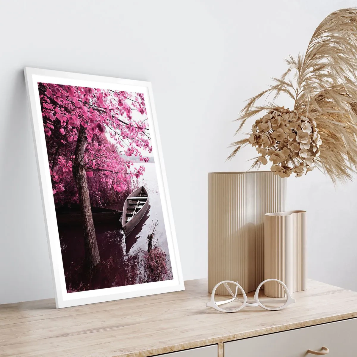 Poster în ramă albă - În tăcerea roz - 70x100 cm