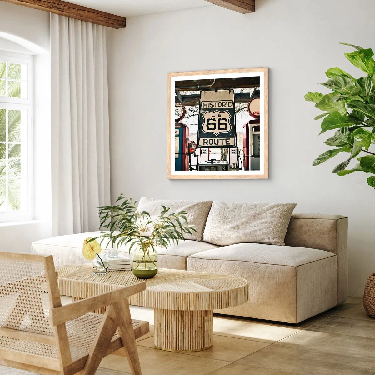 Poster în ramă de stejar deschis - O călătorie americană retro - 50x50 cm