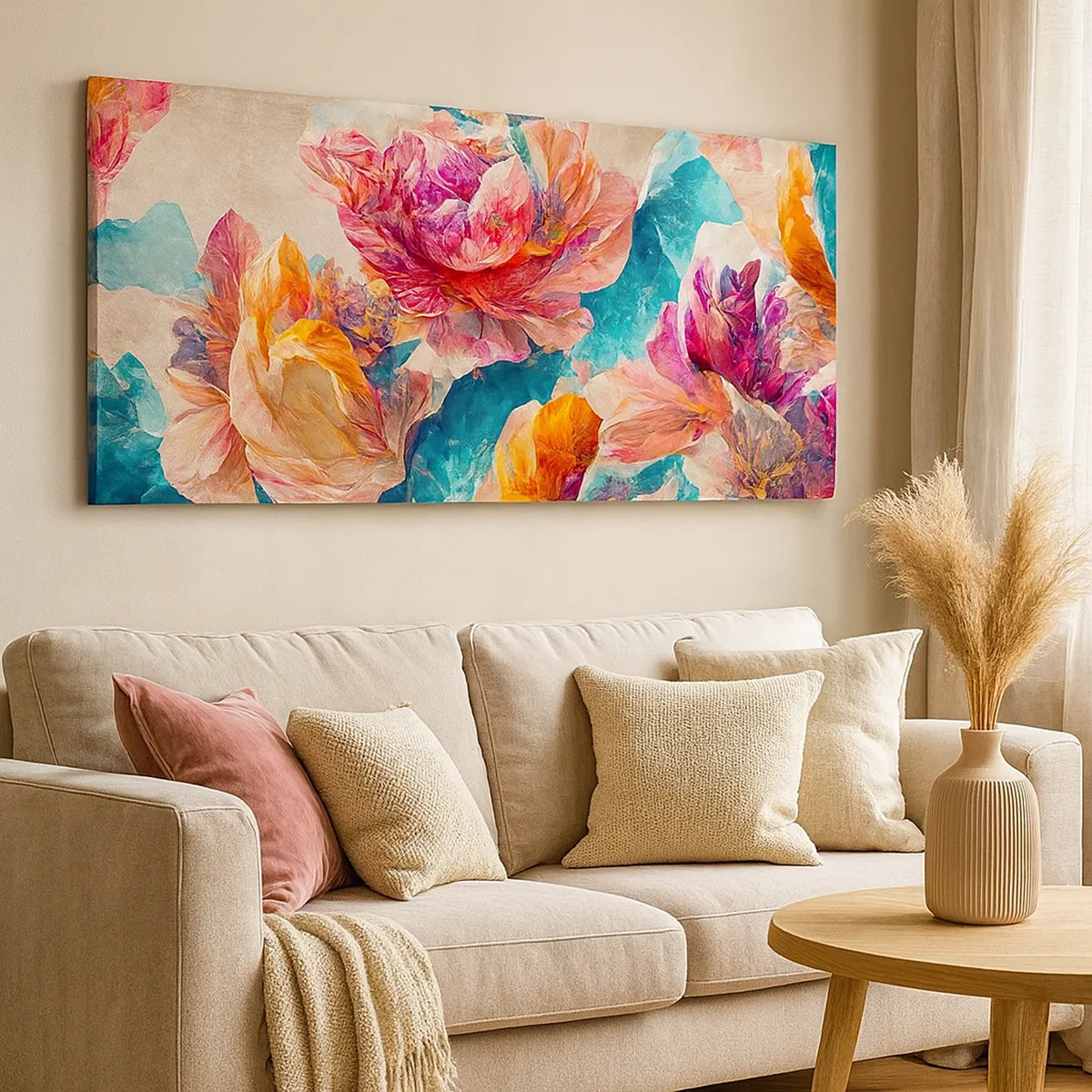 Tablou pe pânză - Splendoarea colorată a buchetului de flori - 30x30 cm