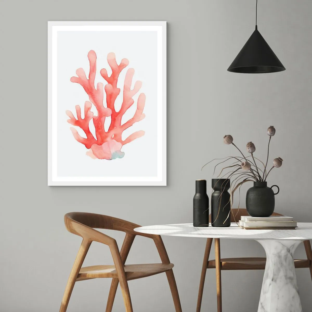 Poster în ramă albă - Culoare de coral - 40x50 cm