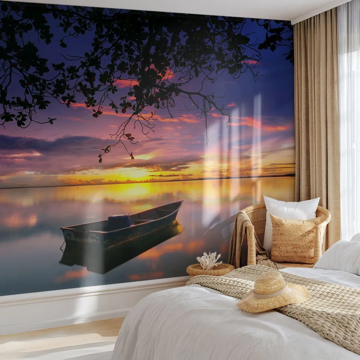 Tapet Standard Eco - "Pari să plutești în mijlocul cerului...” - Peisaj, Apus de soare, Lac - 200x140 cm