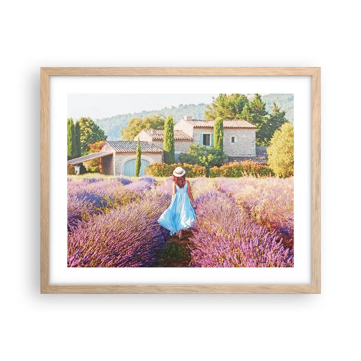Poster în ramă de stejar deschis - Fata de lavandă - 50x40 cm