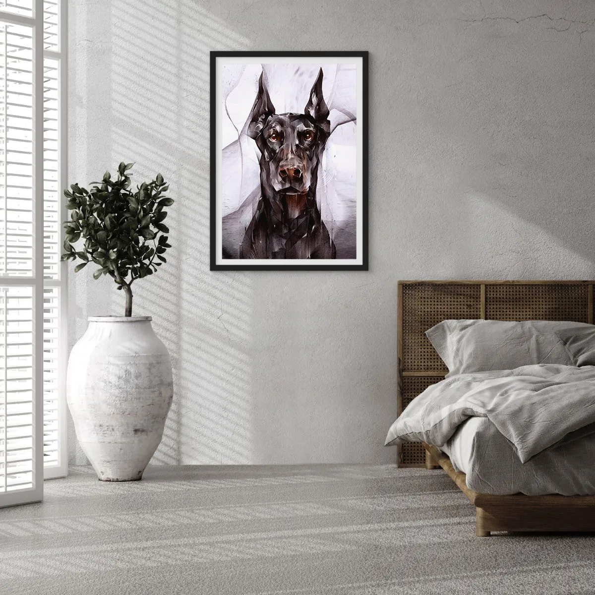 Poster în ramă neagră - Portret artistic al unui câine negru în stil geometric - 50x70cm - Născut cu noblețe - Decorațiune modernă pentru perete pentru living și dormitor ARTTOR