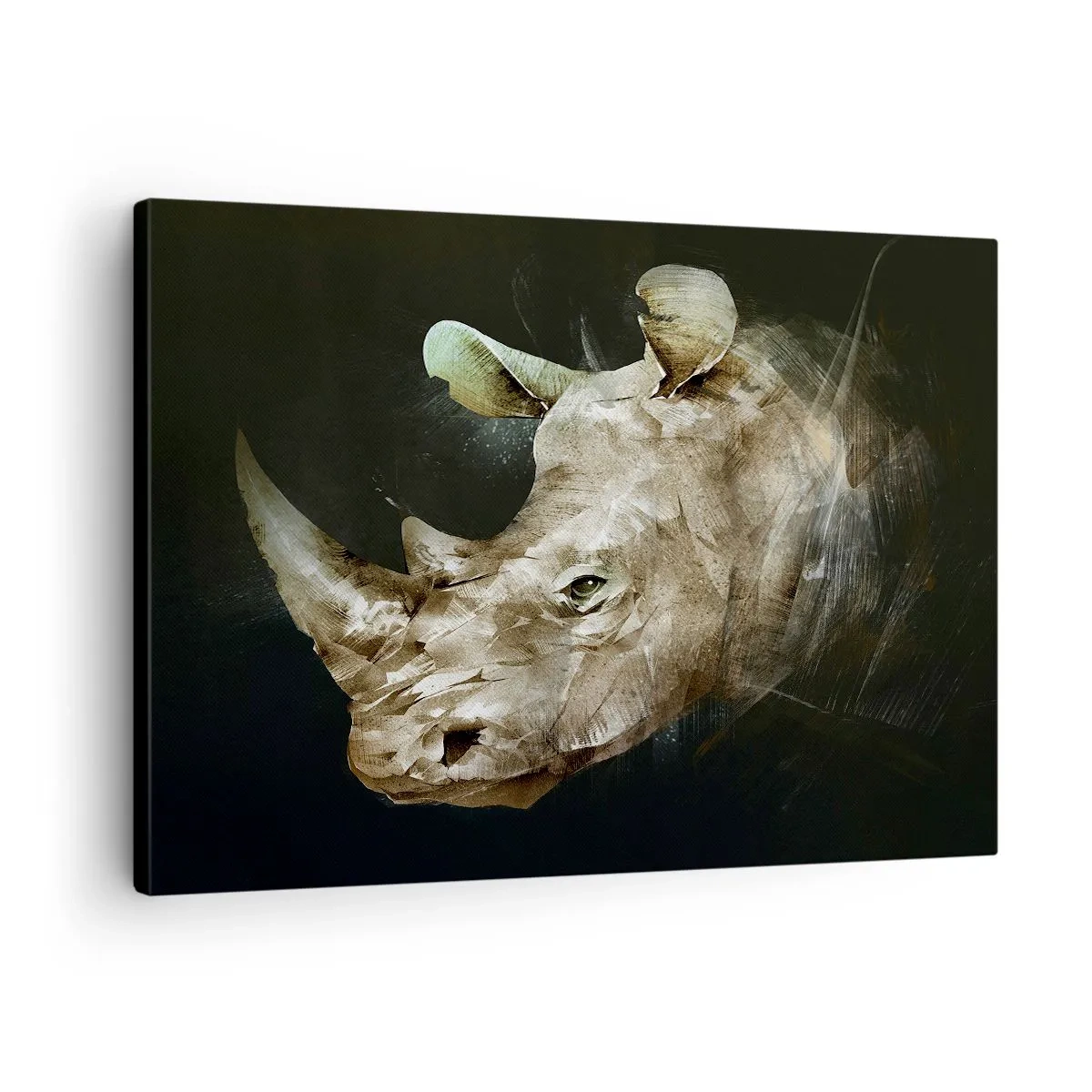 Tablou pe pânză Canvas - Portretul unui rinocer într-o formă artistică - 70x50cm - Adevărata putere masculină - Decorațiune modernă pentru perete pentru living și dormitor ARTTOR