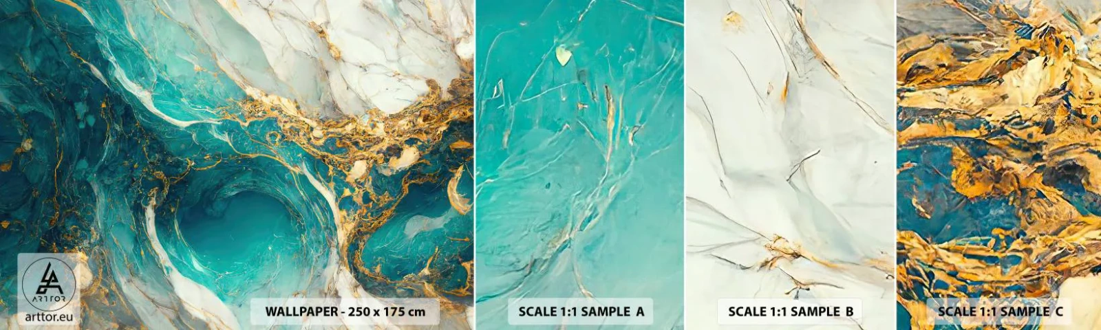 Mostră de Tapet Standard Eco - Compoziție cu vene aurii - Abstracția, Marmură, Piatră - 100x30 cm