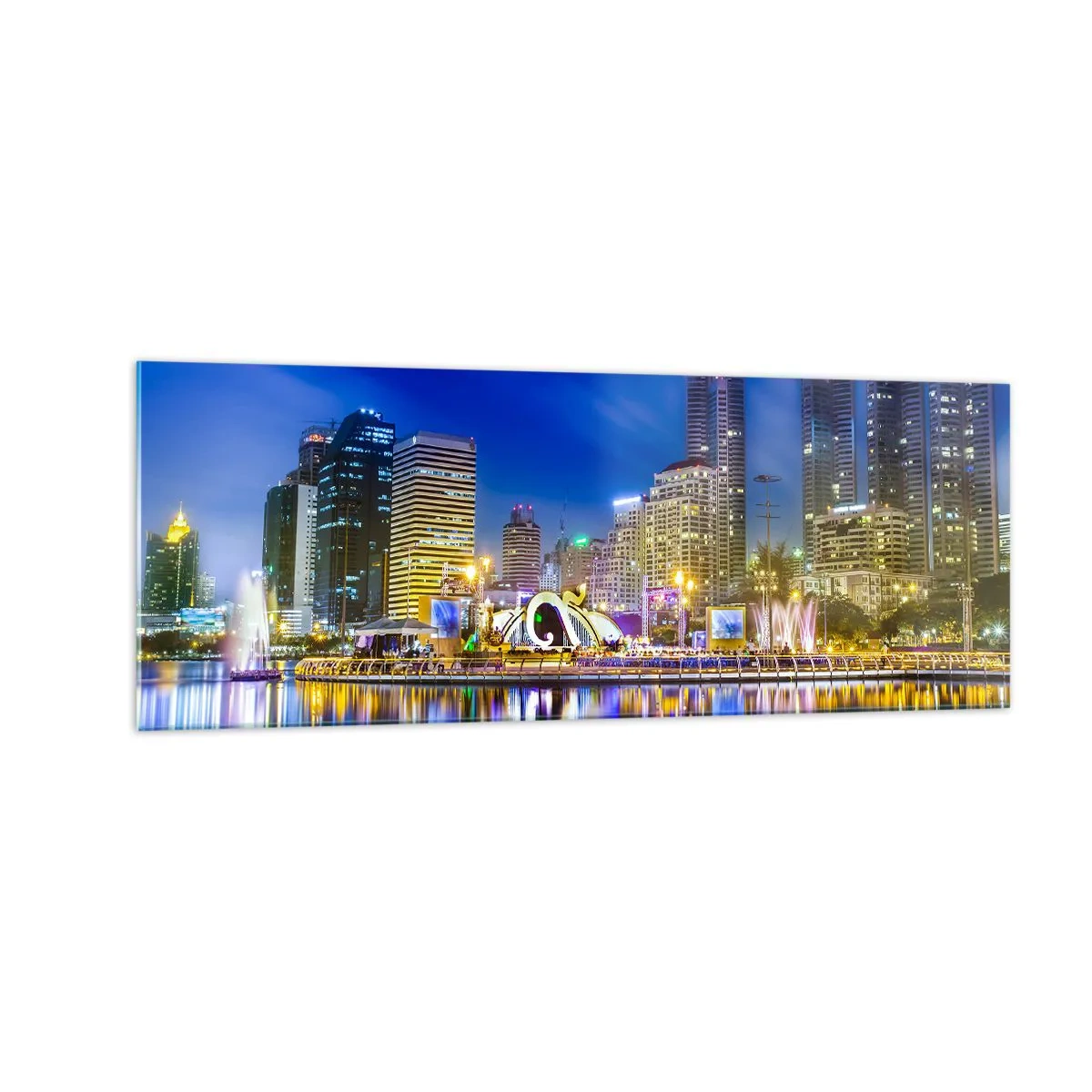 Tablou pe sticlă - Noaptea de curcubeu a metropolei - 140x50 cm