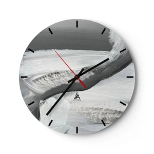 Ceas de perete - Ceas pe sticlă - Tușe de pensulă abstracte alb-negru - 30x30cm - Cu o mișcare decisivă - Decorațiune modernă pentru perete pentru living, bucătărie și dormitor ARTTOR