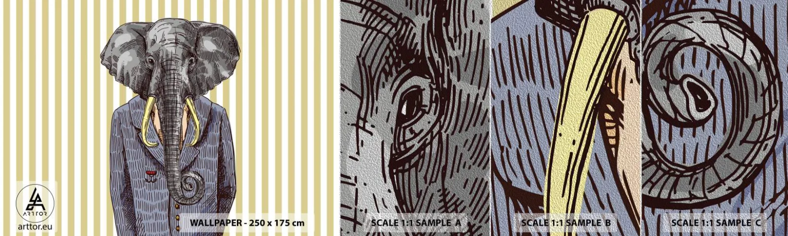 Mostră tapet Premium Sand - Elegant prin natură - Abstracția, Elefant, Portret - 100x30 cm