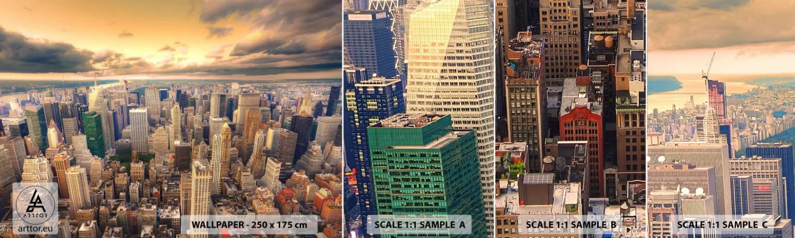 Mostră tapet autocolant Deluxe Sticker - O metropolă aurită - Oraș, New York, Arhitectură - 100x30 cm