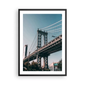 Poster în ramă neagră - Un pod suspendat într-un oraș modern pe fundalul unui cer albastru - 50x70cm - În valurile orașului - Decorațiune modernă pentru perete pentru living și dormitor ARTTOR