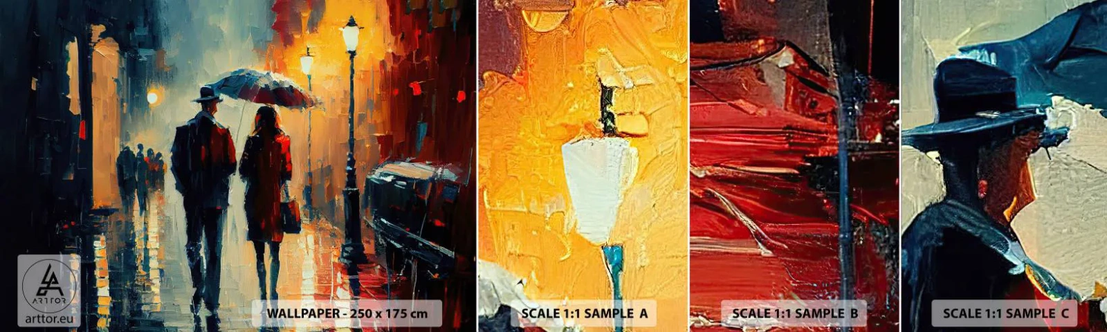 Mostră tapet autocolant Deluxe Sticker - Poveste de dragoste urbană - Romantism, Cuplu, Peisaj - 100x30 cm