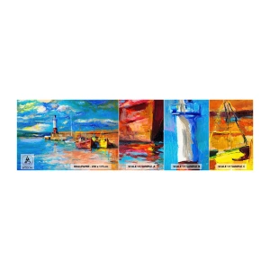 Mostră de Tapet Standard Eco - După-amiază în golful de curcubeu - Portul Pescarilor, Barca de pescuit, Far - 100x30 cm
