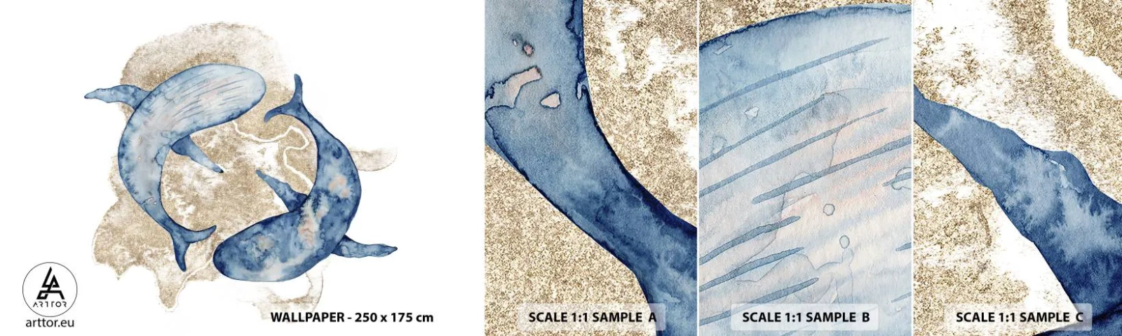 Mostră de Tapet Standard Eco - Prietenie sau iubire? - Delfinii, Abstracția, Bucată - 100x30 cm
