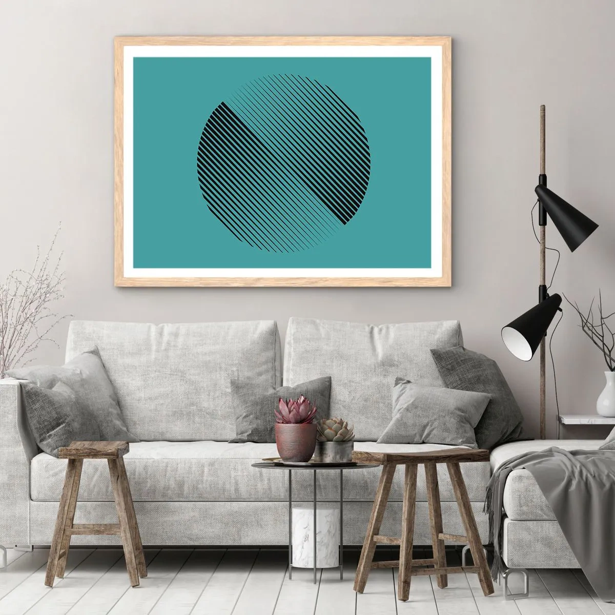 Poster în ramă de stejar deschis - Cercul - o variație geometrică - 70x50 cm
