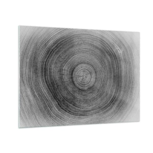 Tablou pe sticlă - Linii concentrice ale inelelor copacilor prezentate într-o estetică alb-negru - 70x50cm - Un semn al vremurilor - Decorațiune modernă pentru perete pentru living și dormitor ARTTOR