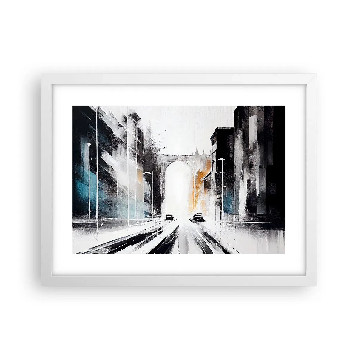 Poster în ramă albă - Studiu de oraș: arhitectură și mișcare - 40x30 cm