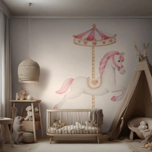 Fototapetă personalizată Standard Eco - A pornit la cursă - Cal, Carusele, Fată