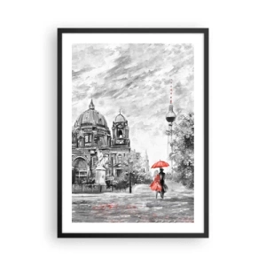 Poster în ramă neagră - O figură cu o umbrelă roșie pe fundalul arhitecturii berlineze - 50x70cm - Reuniune în Berlin - Decorațiune modernă pentru perete pentru living și dormitor ARTTOR