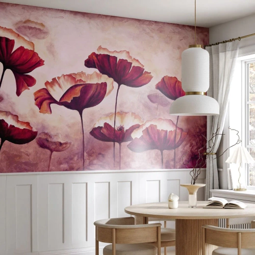 Tapet Premium Canvas - Fulgi roșii și albi - Abstracția, Flori, Bucată - 300x210 cm