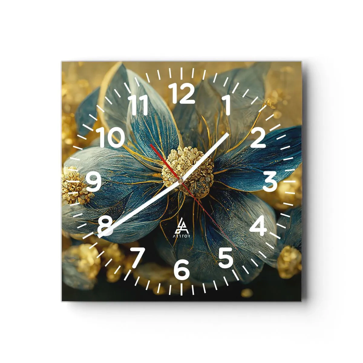 Ceas de perete - Ceas pe sticlă - Floare cu aur - 30x30 cm