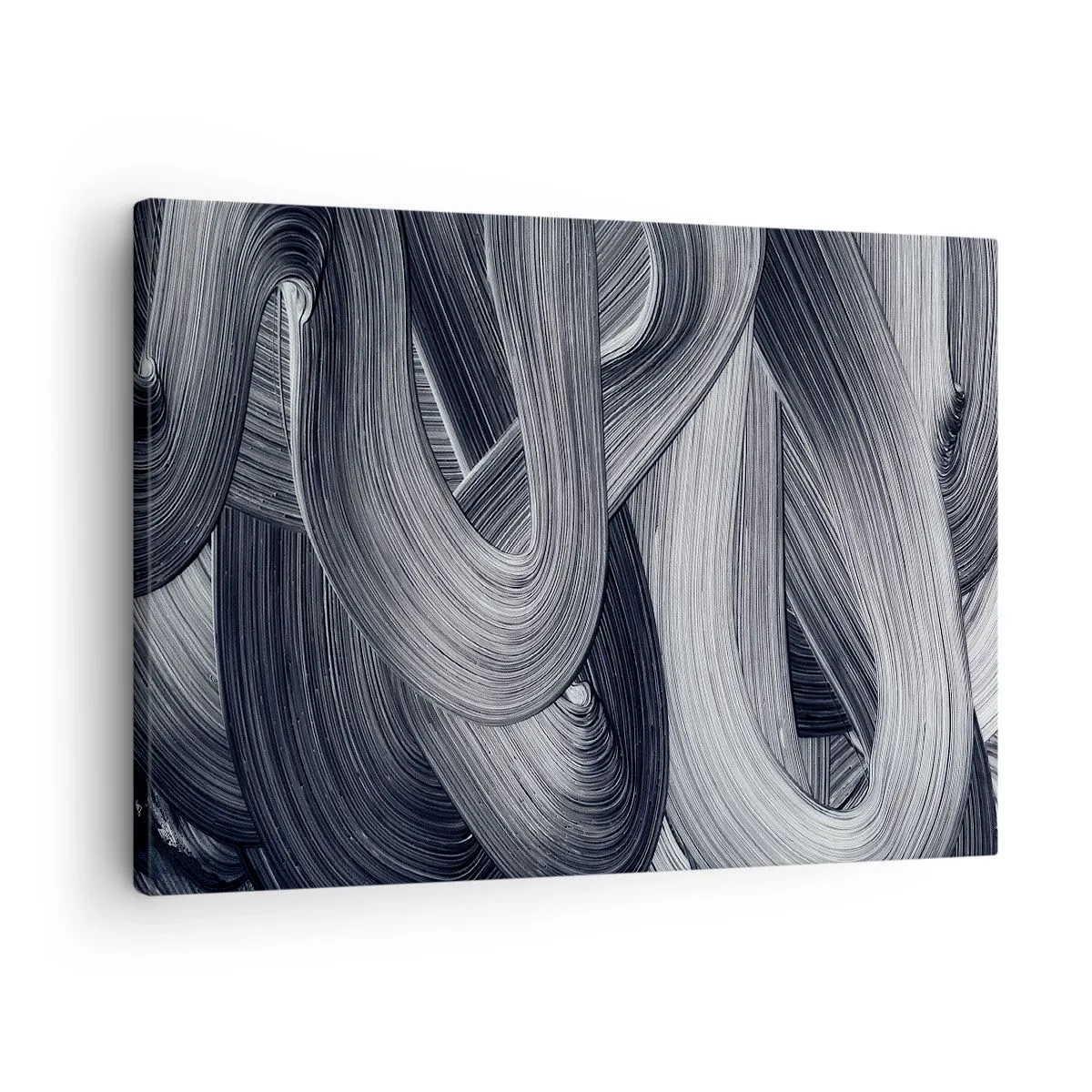 Tablou pe pânză Canvas - Abstracție alb-negru cu tușe dinamice de pensulă. - 70x50cm - Fluiditatea realității - Decorațiune modernă pentru perete pentru living și dormitor ARTTOR
