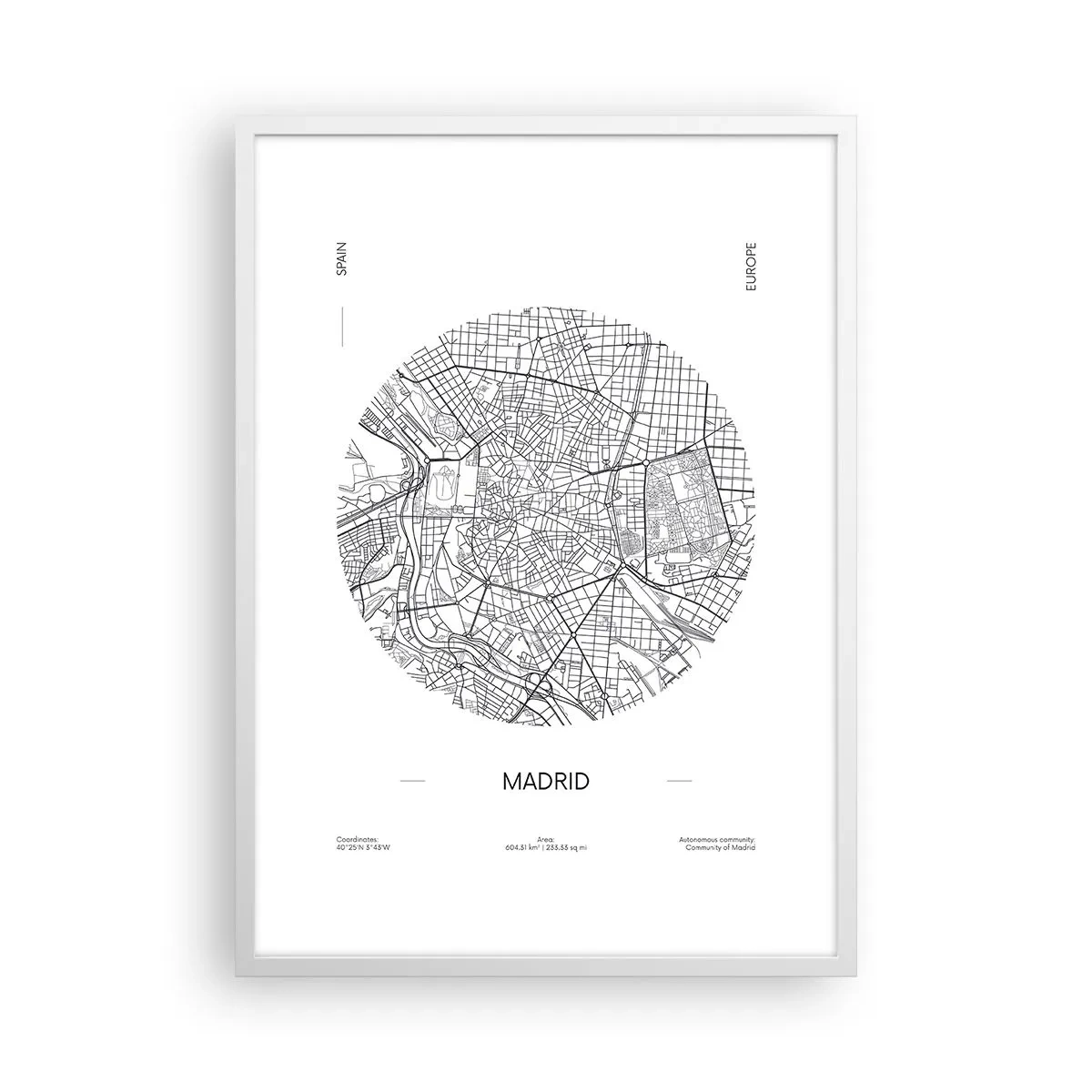 Poster în ramă albă - Anatomia Madridului - 50x70 cm