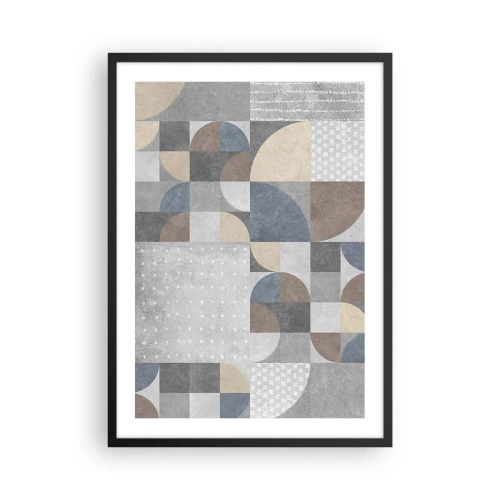 Poster în ramă neagră - Model geometric în nuanțe de gri și albastru - 50x70cm - Fantezie ceramică - Decorațiune modernă pentru perete pentru living și dormitor ARTTOR