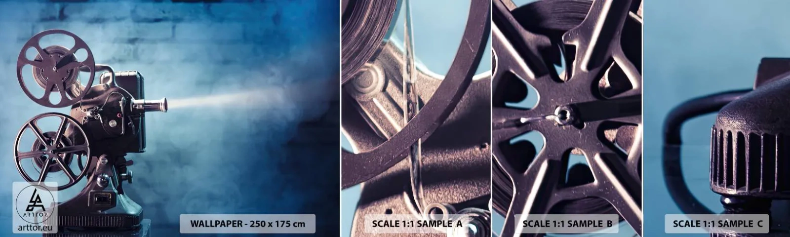 Mostră de Tapet Standard Eco - Într-un cinematograf vechi - Proiector de film, Epocă, aparat foto - 100x30 cm